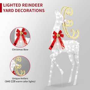 UNK Holiday Reindeer Sleigh Red Bow Yard Waterproof Ornaments <b>Outdoor</b> Patio <b>Tree</b> Lawn Deer Christmas Motif <b>Light</b> Decoration - Product Image 4