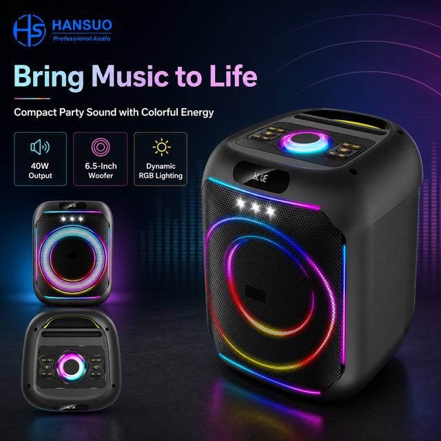 HANSUO HS-TS0663A 40W 6.5 Inch Portable Party Speaker with Integrated Carry Handle Dynamic Color Lights and Top Controls