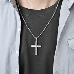 Cross-border minimalist hip-hop <b>titanium</b> steel hollow cross necklace, unisex cool style, everyday wear accessory pendant - Product Image 2