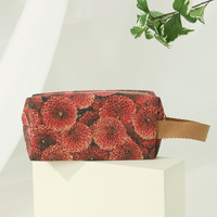 Sac cosmétique rectangulaire en liège écologique à fleurs créatives vintage Trousse de toilette de voyage personnalisée Trousse de maquillage portable