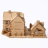 Vente en gros de puzzles 3D en bois, ruines de maison de village européen, modèle de construction de diorama à assembler soi-même