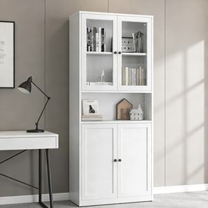 Libreria Moderna in Ferro con Ante in Vetro, Antipolvere, Montabile a Parete, Altezza Regolabile, Mobile Contenitore per Soggiorno - Product Image 1