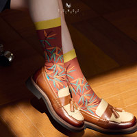 Chaussettes habillées pour femmes, collection exclusive automne, motif feuille de bambou, douces, respirantes, tricotées sans couture, en coton égyptien et nylon, pour le quotidien