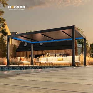 Pergola à toit fixe avec drainage intégré, éclairage LED contrôlé par application et conception de couverture de patio sur mesure - Product Image 1