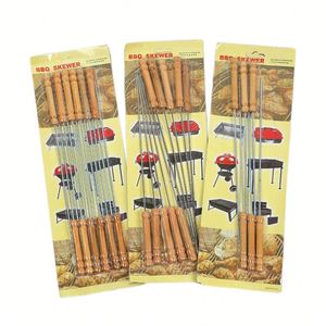 Juego de 10 Brochetas de Acero Inoxidable para Asar, Brochetas Metálicas para Barbacoa con Mango de Madera - Product Image 1