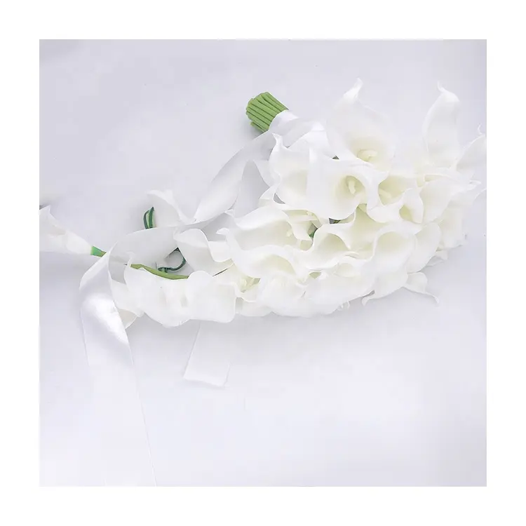 IFG Mewah Nyata Touch PU Putih Calla Lily Bunga Buatan Buket Bunga Pernikahan