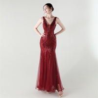 33335 #2025 nouveau V profond perles en queue de poisson paillettes maille robe de soirée dames Banquet jupe haut de gamme fête