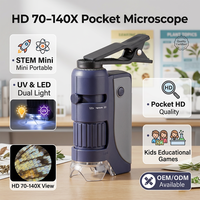 Microscope de poche manuel STEM Mini Portable 70-140X avec lumière LED UV, objectif ABS+acrylique jaune/vert pour jeux éducatifs pour enfants
