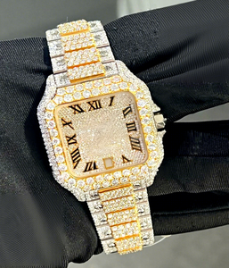 Montre automatique carrée pour homme personnalisée, résistante à l'eau 10 bars, cadran en verre, bracelet en acier inoxydable et moissanite - Product Image 1