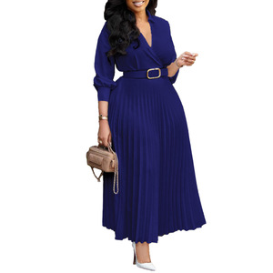 Abiti Casual all'Ingrosso Autunno 2026 da Donna Vintage con Scollo a V, Cintura, Tinta Unita, Vita Alta, Gonna Plissettata a Lunghezza Media e Maniche Regolari - Product Image 4