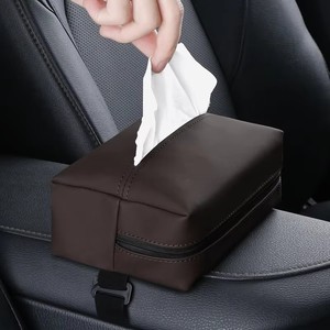 Caja de pañuelos para coche, soporte de cuero para consola central de coche, reposabrazos, caja de servilletas, visera, asiento trasero, caja de pañuelos con correa fija, fácil de instalar - Product Image 2