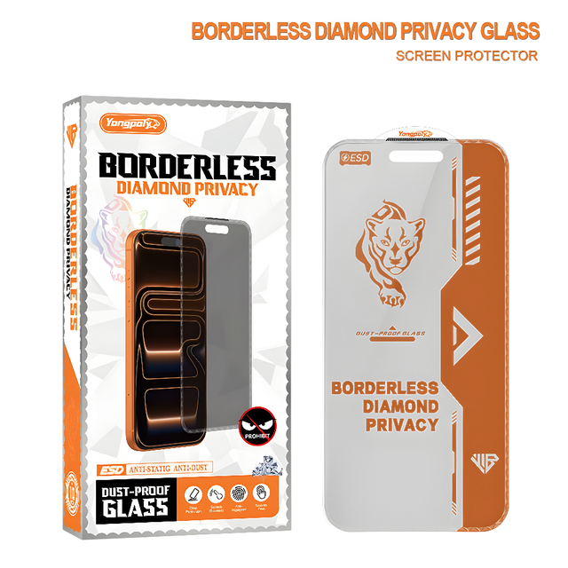 2026 Borderless Diamond Privacy Screen Protector Anti-Spy 9H Hardness Ultra-Thin HD Clear Tempered Glass Anti-Static Dust-Proof