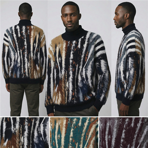 Pull en mohair à col roulé pour homme, motif <span class=keywords><strong>zèbre</strong></span>, tricoté duveteux, pull ample et chaud pour l'hiver, tricot épais à manches longues - Product Image 5