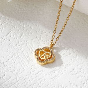 Collar con Colgante de Corazón de Trébol Personalizado con 26 Letras, Chapado en Oro de 18K, Circonita Cúbica, Joyería con Iniciales, Collares de Moda - Product Image 3