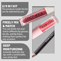Kit de maquillage pour les lèvres à personnaliser avec logo, comprenant huile à lèvres, gloss et crayon à lèvres en combos 2 en 1 ou 3 en 1