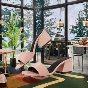 2024, zapatillas de verano con punta abierta para mujer con talla grande, nuevas sandalias de tacón alto con punta cuadrada a la moda, superventas, diseño de tacón grueso - Product Image 2