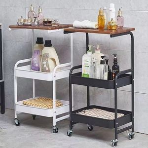 Movable <b>Storage</b> Shelf 3 Tier Wood Top Multi Purpose Portable Cart For Living Room Bedroom Coffee <b>Table</b> <b>Side</b> <b>Table</b> - Product Image 2