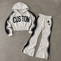 Conjuntos Casuales de Punto Varsity Star para Mujer, Sudadera con Capucha y Cordón Ajustable, Pantalones Acampanados, Sólidos, 2 en 1, Transpirables, de Secado Rápido