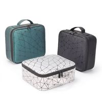 Trousse de Maquillage Luxe à Motif Géométrique, Organisateur Cosmétique en Cuir Texturé 3D Premium, Boîte de Voyage Beauté Marque Privée