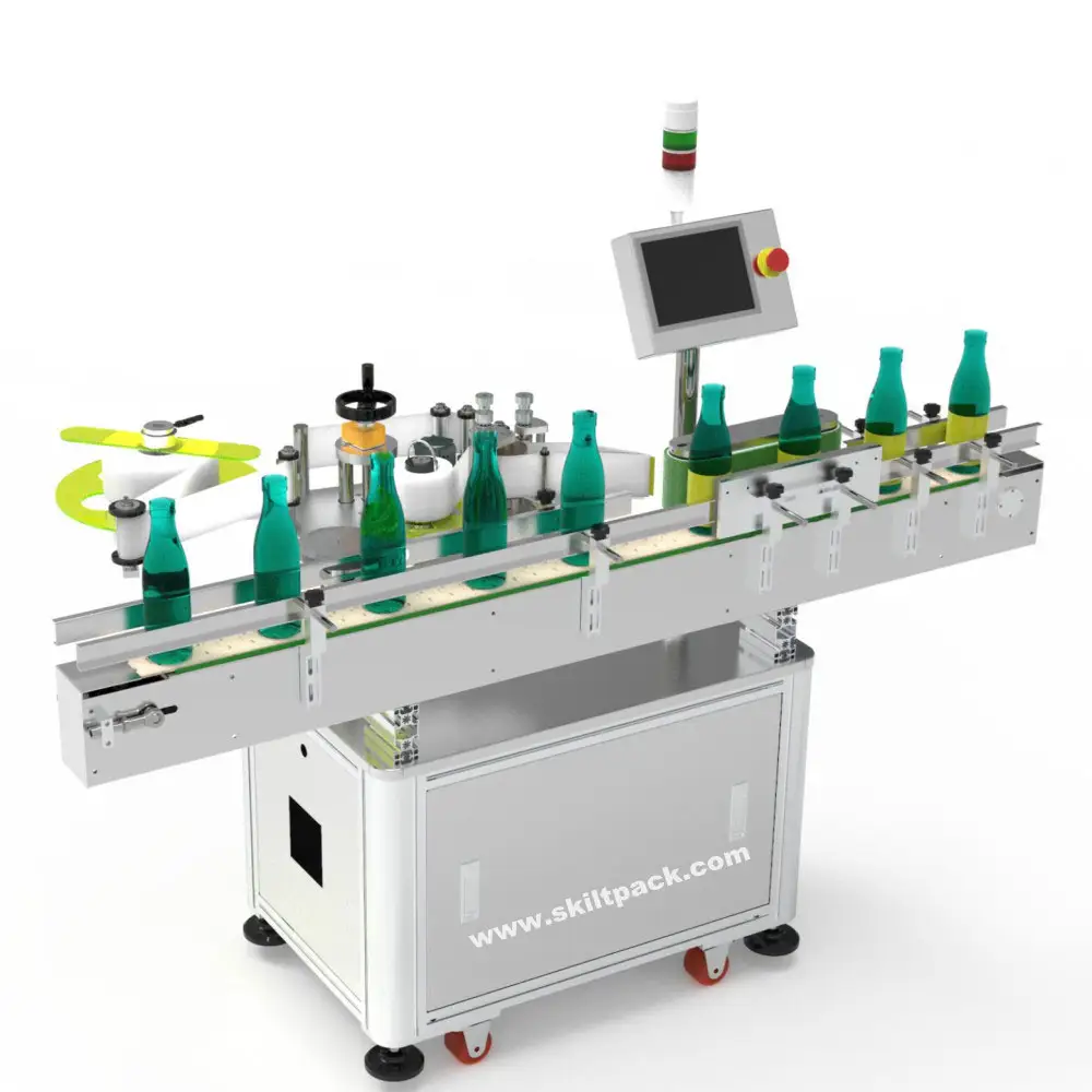 Cam plastik şişe için etiketleme makinesi etrafında SKILT otomatik yuvarlak şişe sarın