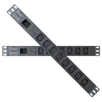 AV1P-STC112LA2 Basic Rack Mount PDU dengan Outlet IEC C13, Pemutus Sirkuit, dan Indikator Daya LED untuk Kabinet Server Pusat Data.