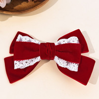 Serre-tête en velours et dentelle de coton à longue queue pour filles, accessoires de coiffure élégants, pince à cheveux avec nœud