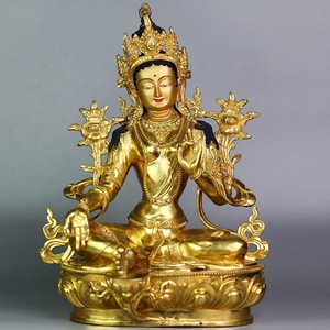 Décoration de la maison Statue de <span class=keywords><strong>bouddha</strong></span> en bronze doré doré <span class=keywords><strong>Tara</strong></span> verte Statue de <span class=keywords><strong>bouddha</strong></span> en laiton bouddhiste tibétain Sculpture - Product Image 1