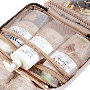 Trousse de toilette de voyage <span class=keywords><strong>rose</strong></span> personnalisée pour femmes, grand organisateur suspendu pour articles de toilette pleine grandeur et accessoires de maquillage - Product Image 3