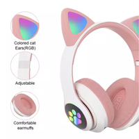 Écouteurs de jeu étanches multicolores roses avec oreilles de chat mignonnes, casque pliable sans fil pour le gaming