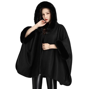 <b>Women</b> Stylish Hooded Faux Fur <b>Cape</b> with Fluffy Trim Elegant Artificial Fur Claok Casual Winter Wear for Dinner Family Gathering - Product Image 2
