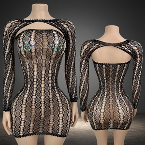 Ballroom Dance Lace Dress 2-Piece Set Shawl Added Fishnet Rhinestones Exotic Dancewear Stripper Club Outfits Spandex/Nylon W.E. - Product Image 3