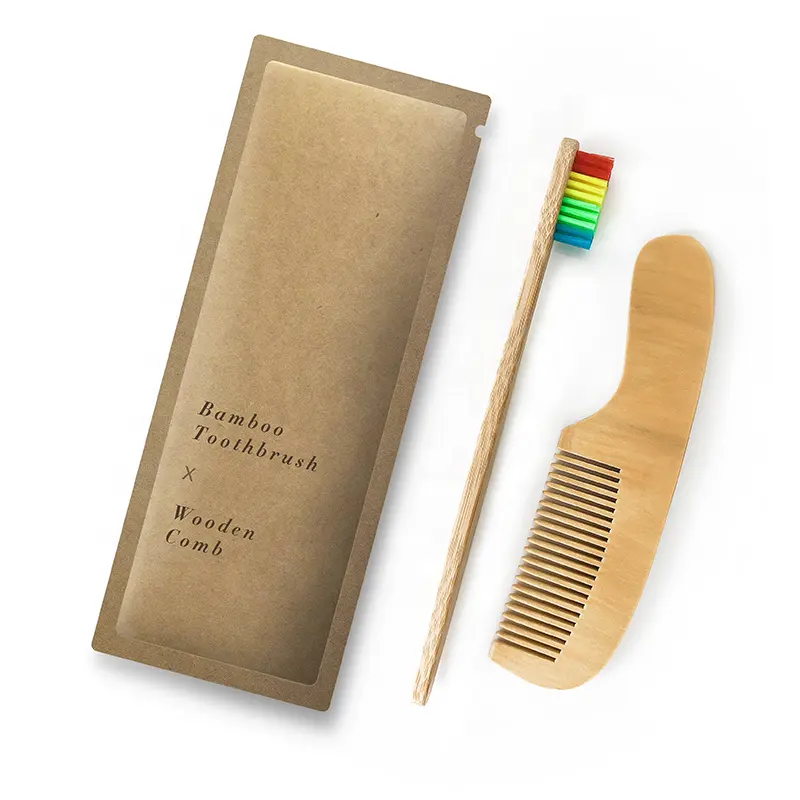 Kit de peigne en bois de brosse à dents en bambou d'agréments d'hôtel de prix bon marché avec l'emballage