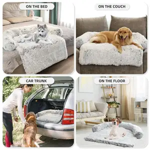 Venta al por mayor de lujo moderno extraíble impermeable perro cama sofá de terciopelo de piel sintética mascota sofá cama cubierta muebles Protector Dogbed caliente