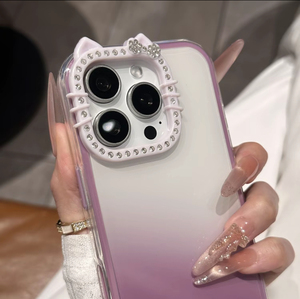 เคสโทรศัพท์ลายหูแมว 3 มิติ น่ารัก สีไล่ระดับ สำหรับ iPhone 17 16 15 14 13 Pro Max แบบถอดได้ 3in1 พร้อมกรอบกล้องประดับเพชร - Product Image 5