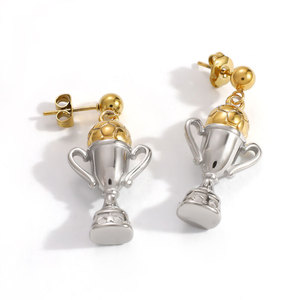 Boucles d'oreilles pendantes de sport en acier inoxydable 316L plaqué or 14k 18k, motif Coupe du Monde de football, pour femmes - Vente en gros de bijoux de mode - Product Image 5