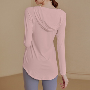 Haut de yoga ample à manches longues et à capuche pour femme, sweat-shirt décontracté mi-long pour le fitness, vêtement de sport d'automne - Product Image 3