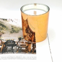 Bougie parfumée en cire de soja de luxe pour mariage, prix d'usine, pot en verre doré, mèche en bois, étiquette privée, autres bougies avec boîte