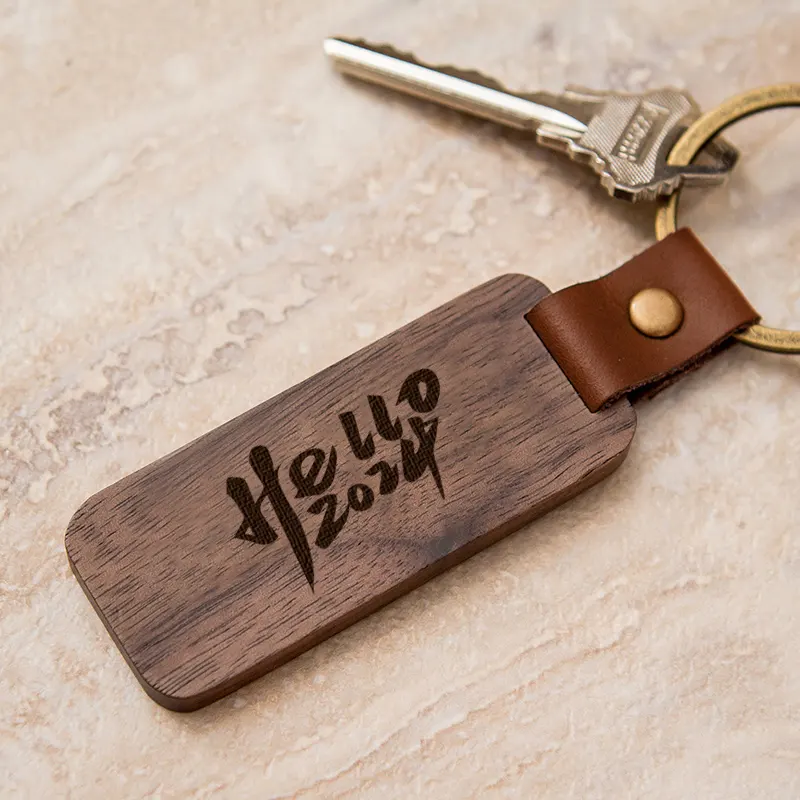 LLavero de madera con logotipo personalizado de alta calidad, llavero de madera de nogal y cerezo con grabado personalizado
