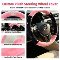 Housse de volant en peluche douce personnalisée, motif visage de fille mignon et cœur, accessoire de voiture, faible MOQ, fabricant OEM ODM