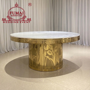 Table de salle à manger ronde moderne de luxe en acier inoxydable et verre de Dubaï pour banquet d'hôtel à l'extérieur-meubles de location pour fêtes - Product Image 3