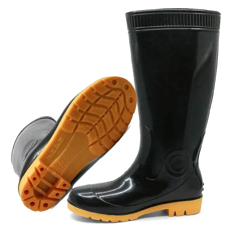 Custom logo waterproof anti slip oil acid resistant black cheap non safety plastic PVC glitter rain boots for men