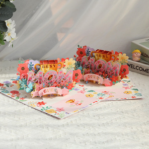 Vente en gros de cartes de vœux 3D pop-up personnalisables en papier, imprimées avec le message « Meilleure maman de tous les temps », cadeau pour la fête des mères - Product Image 1