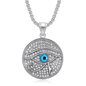 Iced Out Eye of <span class=keywords><strong>Horus</strong></span> colgante collar 18K chapado en oro <span class=keywords><strong>de</strong></span> acero inoxidable Hip Hop joyería para hombres mujeres regalo al por mayor - Product Image 2