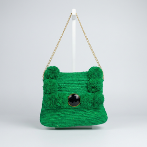 Sac à main en crochet pour femme, forme carrée, avec chaîne, pompon décoratif, style bohème, fermeture à bouton, sac de plage - Product Image 3