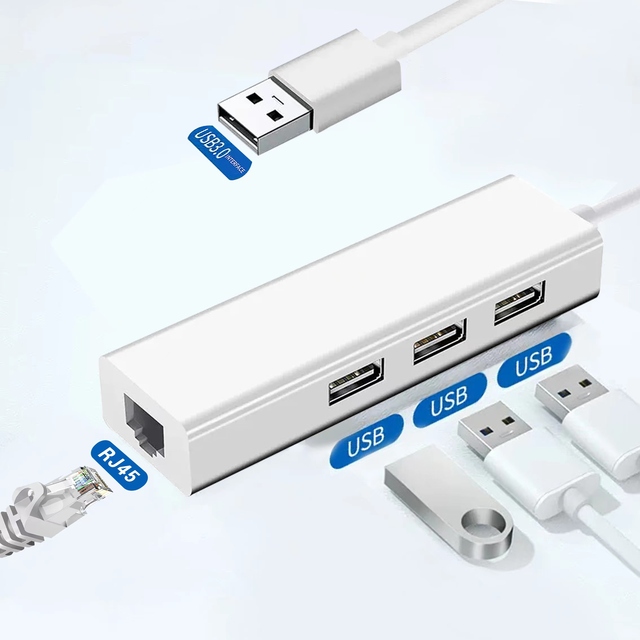 4 in 1 USB 3.0 Type C to RJ45 Hub Ethernet Adapter with Charging/Transfer/Video Output for Desktop/Laptop-Stock
