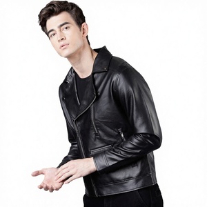 Men's Slim Casual Regular-Length Reversible Waterproof Breathable Leather Windbreaker <b>Jacket</b> - Product Image 2