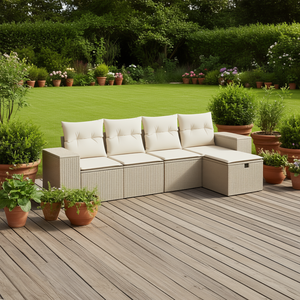 Conjunto de Sofá Modular de Jardín en Poliratán Beige, Muebles de Exterior para 4 Personas, Diseño Contemporáneo - Product Image 2