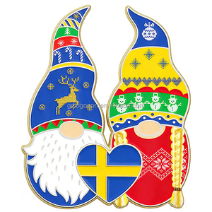 Paire de magnets de réfrigérateur Gnome de Noël suédois <span class=keywords><strong>en</strong></span> alliage de zinc émaillé avec rennes et bonhomme de neige, souvenir de vacances nordiques personnalisable - Product Image 1