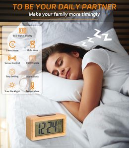 Smart LCD Backlight Temperature Snooze Silent Despertador <b>Digital</b> De Madera Smart Desk Table Bamboo <b>Battery</b> Wooden Alarm <b>Clock</b> - Product Image 3