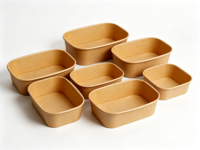 SenAng05 Bol en papier kraft rectangulaire de 1300 ml de haute qualité avec couvercle épaissi pour salades à emporter